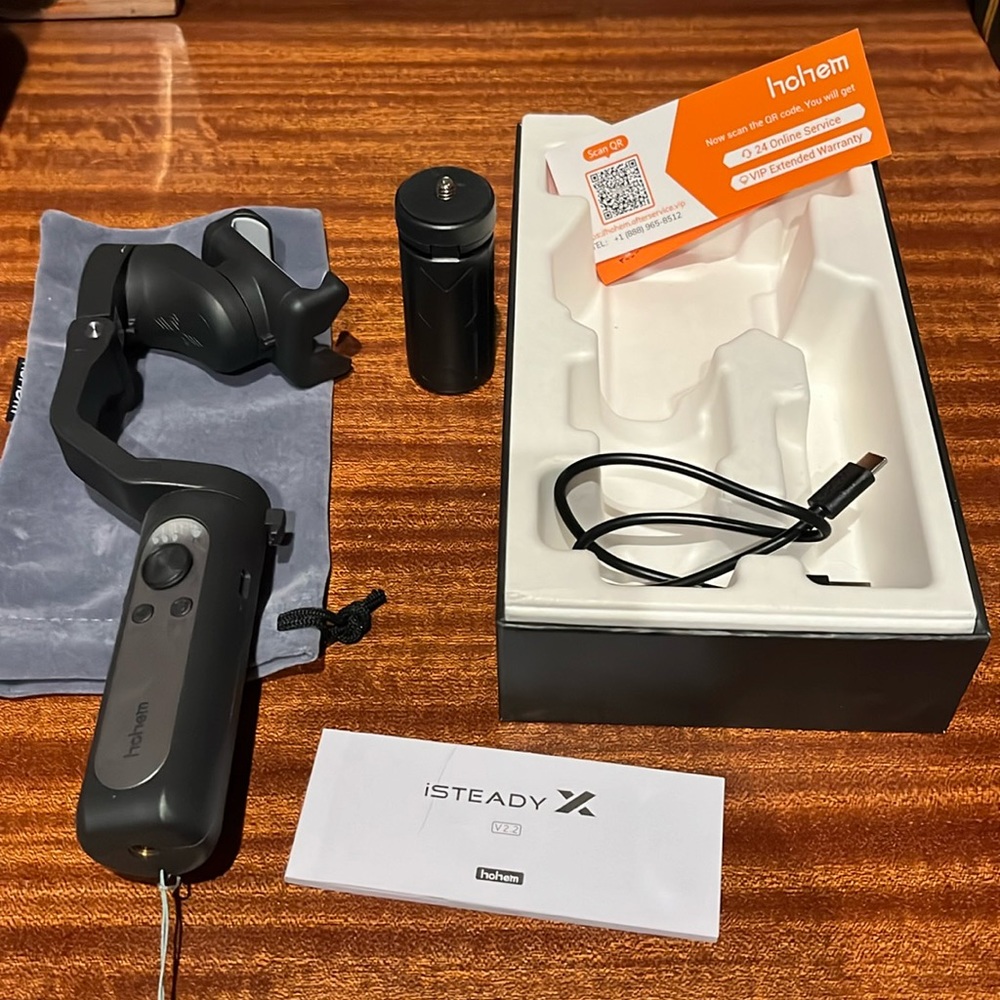 In the box Hohem isteady v2.2 phone film stabilizer and selfie kit